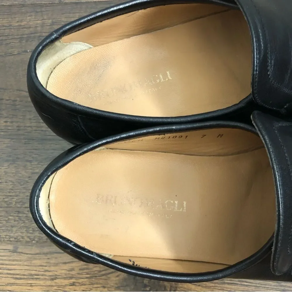 Bruno Magli Malden Size 7M Loafer Handmade Black‎ Dress Shoe Italian